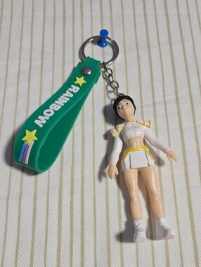 K-pop Green 'Rainbow' Star Strap Keychain with Female Doll Charm